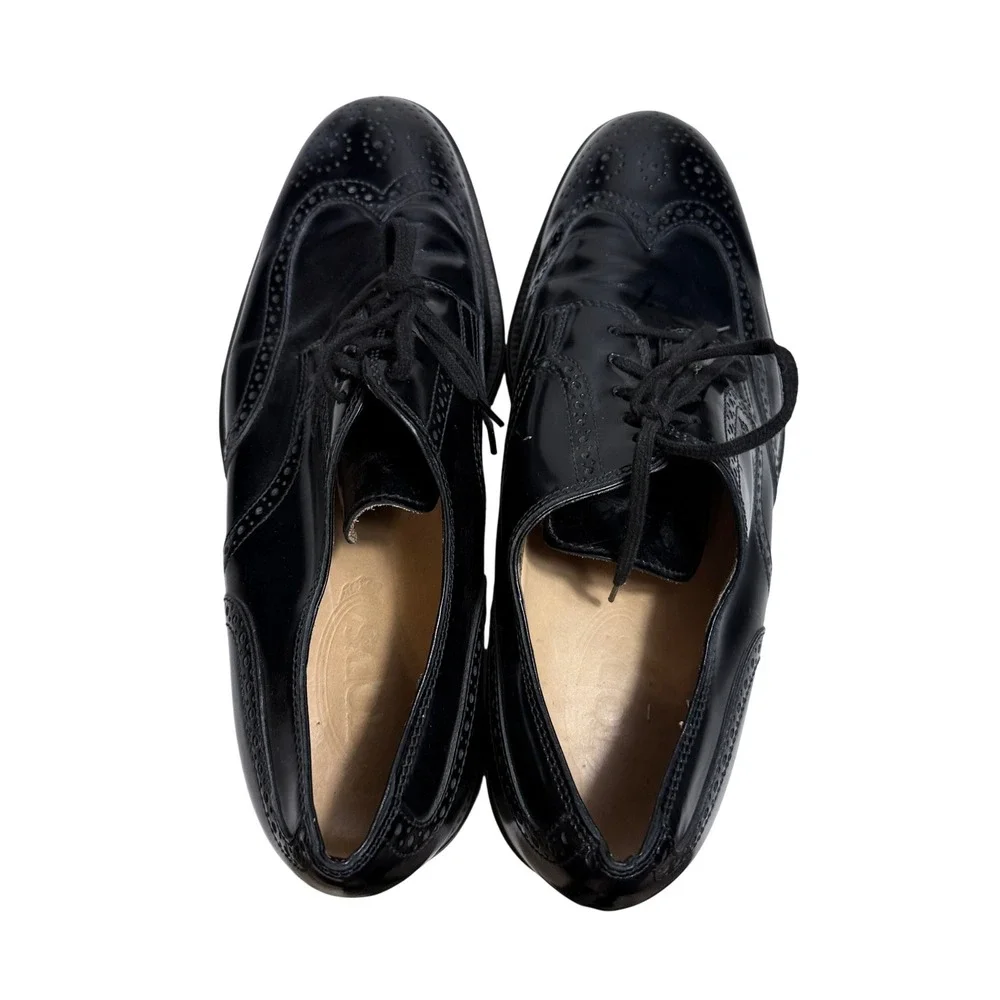 Tods Wingtip Brogue Derby Men 11 Black Polished Leather Lace Up Dress Shoes